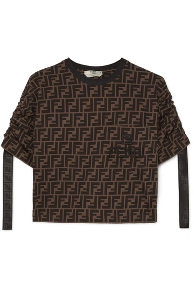 Shop Fendi Cropped Printed Cotton-jersey T-shirt In Brown