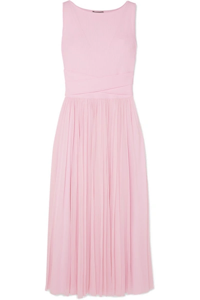 Shop Alexander Mcqueen Ribbed-knit And Chiffon Midi Dress In Pink