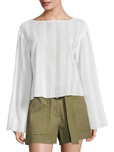 Shop Becken Flare Bell-sleeve Striped Cotton Voile Top In White