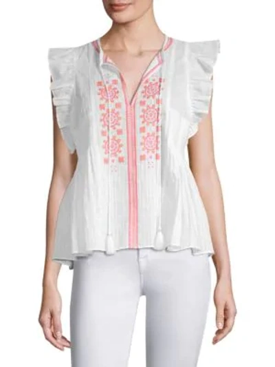 Shop Kate Spade Mosaic Embroidery Tie Top In Fresh White