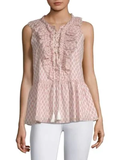 Shop Kate Spade Arrow Stripe Lace-up Cotton Top In Conch Shell