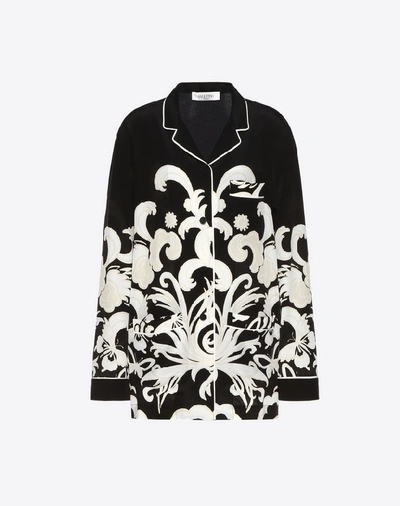 Shop Valentino Phoenix Crepe De Chine Pajama Shirt In Black
