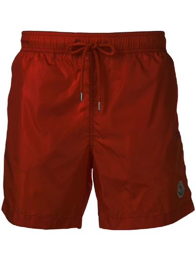 MONCLER LOGO PATCH SWIMMING TRUNKS - 橘色