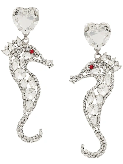 Alessandra Rich Seahorse Crystal Clip-on Earrings In Metallic
