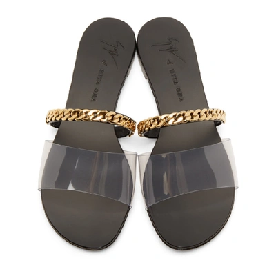 Shop Giuseppe Zanotti Black And Gold Rita Ora Edition Two Strap Sandals