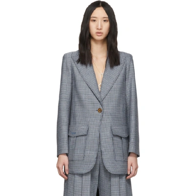 Shop Fendi Blue Plaid Single Breasted Blazer In F14pj Blue