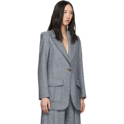 Shop Fendi Blue Plaid Single Breasted Blazer In F14pj Blue