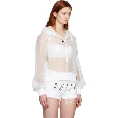 Shop Off-white White Sheer Cropped Hoodie In White/black