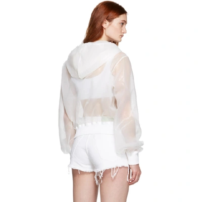 Shop Off-white White Sheer Cropped Hoodie In White/black