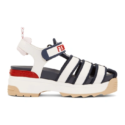 Shop Fendi White & Navy T-rex Platform Sandals