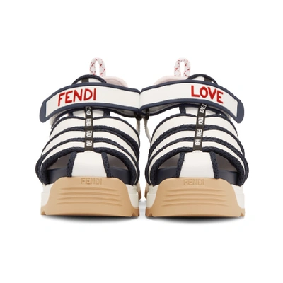 Shop Fendi White & Navy T-rex Platform Sandals