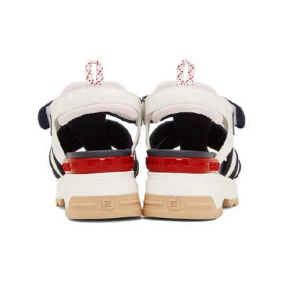 Shop Fendi White & Navy T-rex Platform Sandals