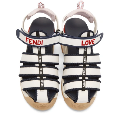 Shop Fendi White & Navy T-rex Platform Sandals