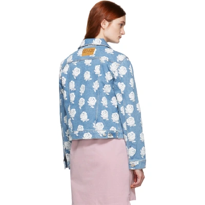 Shop Kenzo Blue And White Denim Roses Jacket In 01 - White