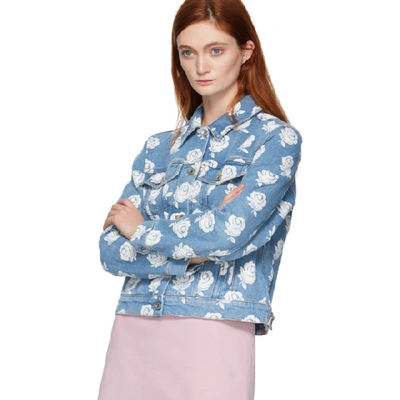Shop Kenzo Blue And White Denim Roses Jacket In 01 - White
