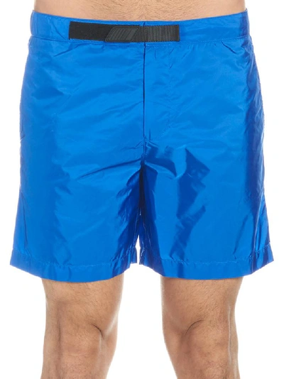 Shop Prada Logo Detail Swim Shorts In Blue