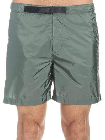 Shop Prada Logo Detail Swim Shorts In Green