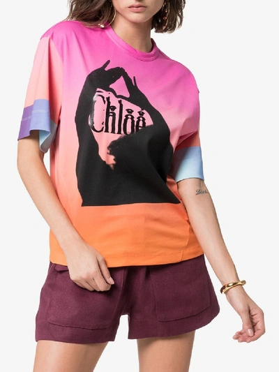 Shop Chloé Ombre Logo Cotton T-shirt In Pink