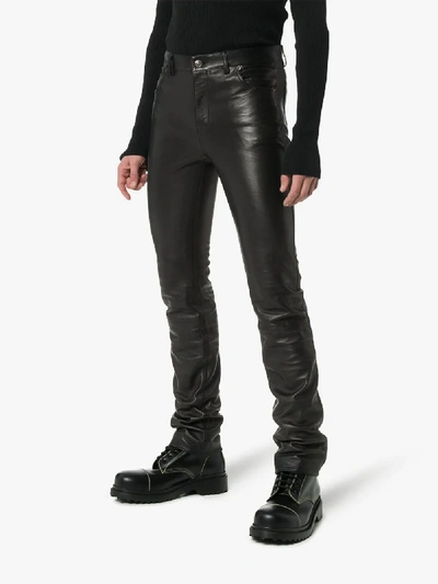 Shop Balenciaga Fitted Leather Trousers In Black