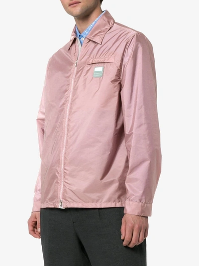 Shop Prada Logo Patch Windbreaker Jacket In Pink