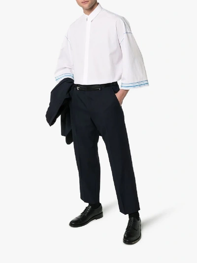 Shop Haider Ackermann Contrast Trim Three-quarter Sleeve Cotton Shirt In White