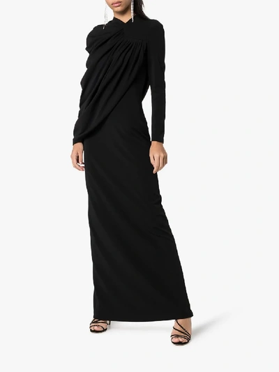 Shop Burberry Draped Maxi-gown In 1004 Black