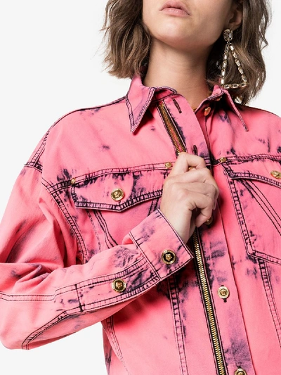 Shop Versace Acid Washed Denim Shirt In Pink