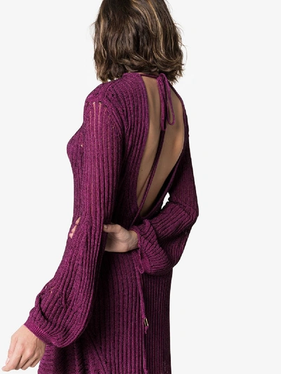 Shop Chloé Backless Ribbed Detail Knitted Silk Midi Dress In Purple