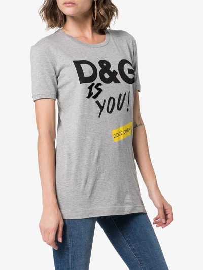 Shop Dolce & Gabbana D&g Is You Print Cotton T-shirt In Grey