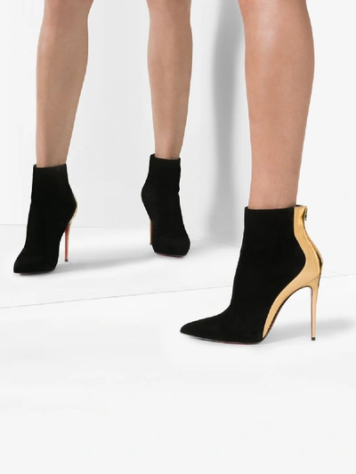 Shop Christian Louboutin Black And Gold Metallic Delicotte 100 Suede Leather Boots In Cm6s Black Gold