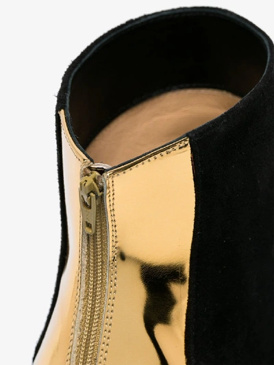 Shop Christian Louboutin Black And Gold Metallic Delicotte 100 Suede Leather Boots In Cm6s Black Gold