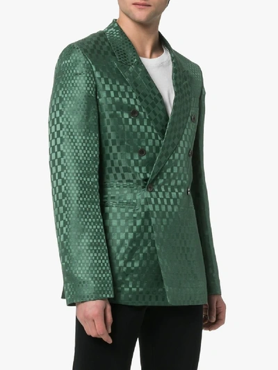 Shop Haider Ackermann Checked Double-breasted Blazer In Green