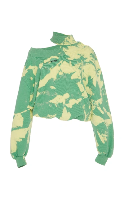 Shop Off-white Printed Cropped Knit Crew In Yellow