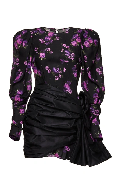 Shop Magda Butrym Matera Bow-detailed Floral-print Silk Mini Dress In Black