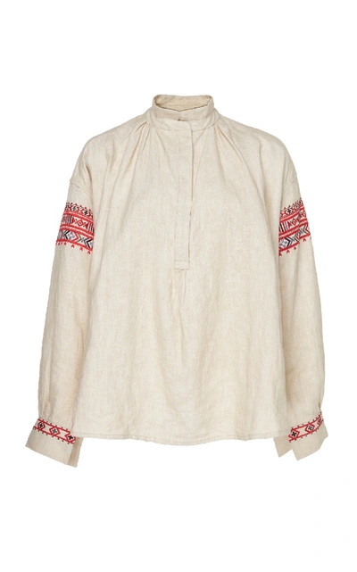 Shop Alix Of Bohemia One Of A Kind Kiki Ikat-embroidered Linen Tunic In Neutral