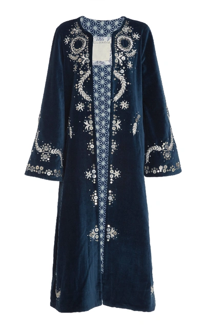 Shop Alix Of Bohemia One Of A Kind Talitha Hand-embroidered Cotton Velvet C In Blue