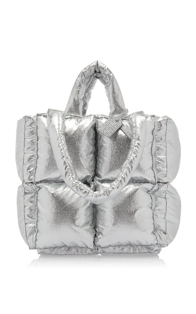 Shop Off-white Puffy Small Metallic Nylon Bag In Silver