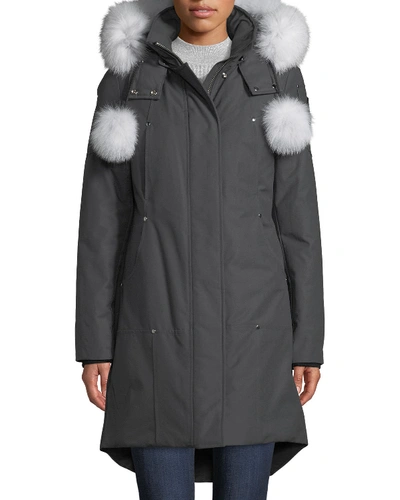 Shop Moose Knuckles Stirling Hooded Parka Jacket W/ Fur Collar In Gray
