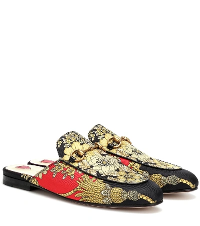 Shop Gucci Princetown Canvas Slippers In Multicoloured