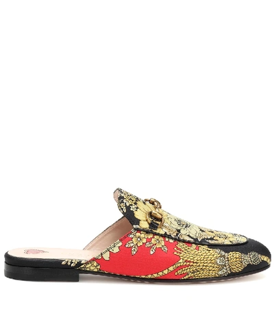 Shop Gucci Princetown Canvas Slippers In Multicoloured