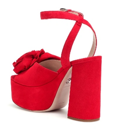 Shop Miu Miu Suede Plateau Sandals In Red