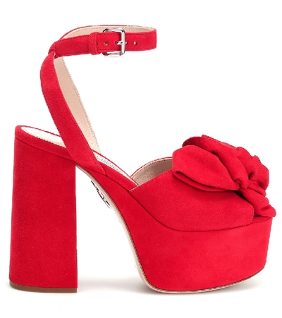 Shop Miu Miu Suede Plateau Sandals In Red