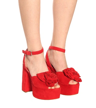 Shop Miu Miu Suede Plateau Sandals In Red