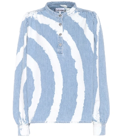 Shop Ganni Soft Cotton Denim Shirt In Blue