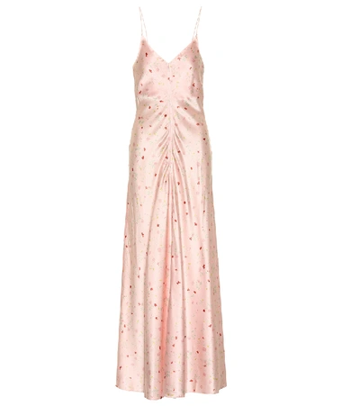 Shop Ganni Floral Silk Slip Dress In Pink