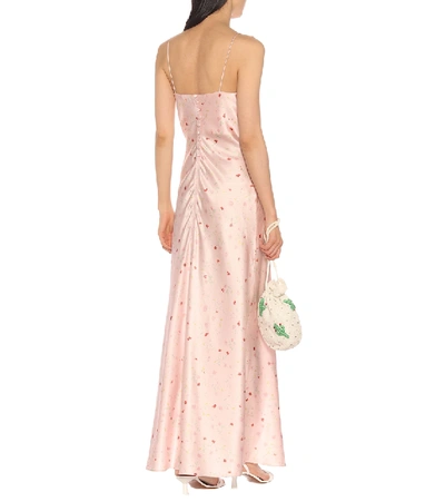 Shop Ganni Floral Silk Slip Dress In Pink