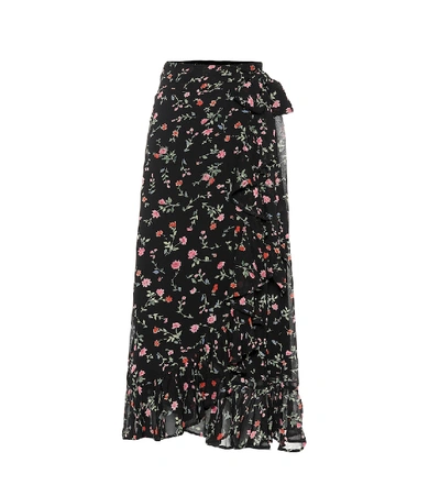 Shop Ganni Floral Crêpe Wrap Skirt In Black
