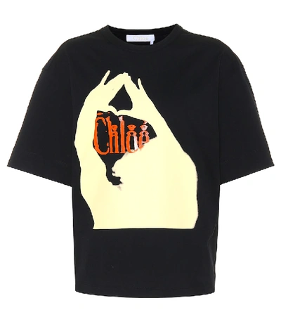Shop Chloé Printed Cotton T-shirt In Black