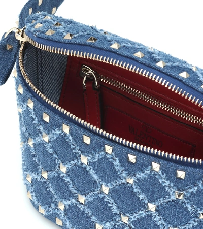 Shop Valentino Rockstud Spike Denim Belt Bag In Blue
