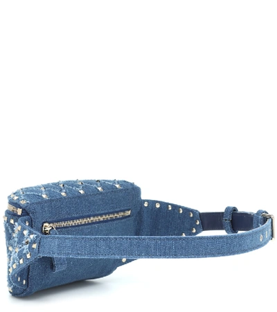 Shop Valentino Rockstud Spike Denim Belt Bag In Blue
